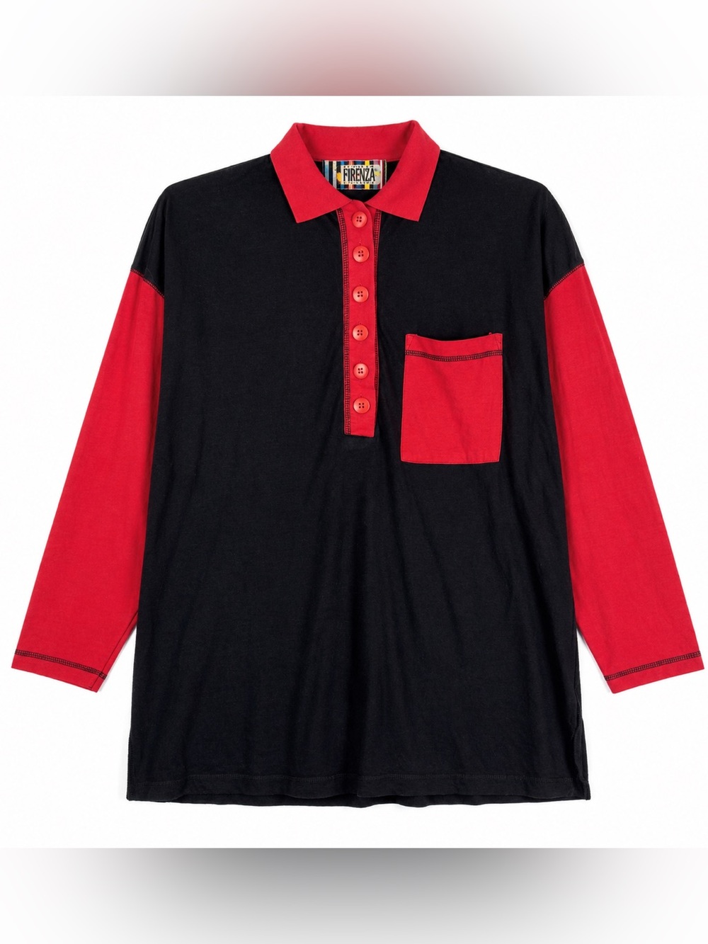 Vintage 80s Forenza Red Black Colorblock Polo Shirt M Retro Oversized